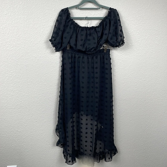 New Lyaner Tulle Polka Dot High Low 2 Piece Set Skirt Crop Top Black Sz M - Picture 7 of 11